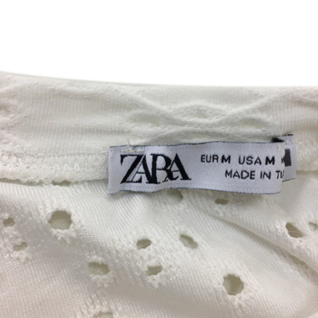 ZARA(ザラ)のザラ カットソー プルオーバー パンチングレース 半袖 USA M 白 レディースのトップス(カットソー(半袖/袖なし))の商品写真