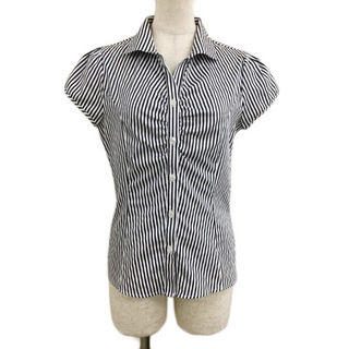 ナラカミーチェ シャツ ブラウス スキッパー ストライプ 半袖 0 白 黒(シャツ/ブラウス(半袖/袖なし))