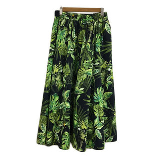 デュアルヴュー スカート フレア ギャザー ロング ボタニカル 40 緑 黒(ロングスカート)