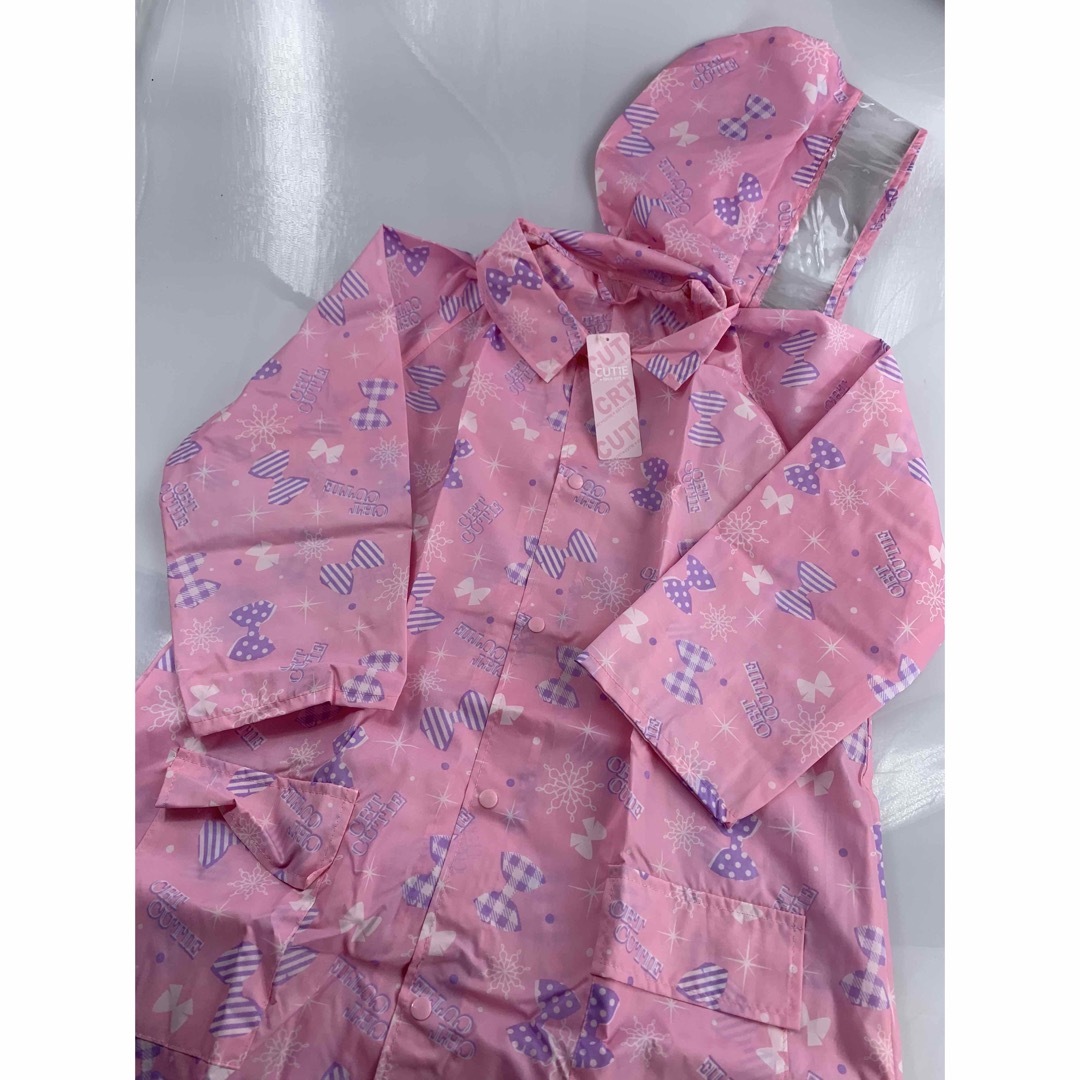 レインコート150cm ピンク　リボン柄 キッズ/ベビー/マタニティのこども用ファッション小物(レインコート)の商品写真