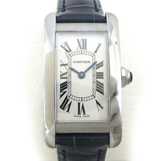 カルティエ(Cartier)のカルティエ Cartier 腕時計 タンクアメリカン SM WSTA0016 ローマ数字インデックス サンレイ シルバー文字盤 SS ネイビー アリゲーターレザーベルト クオーツアナログ 【箱・保付き】 【中古】(腕時計)