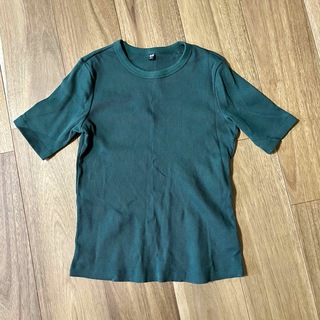 ユニクロ(UNIQLO)のユニクロ/リブクルーネックT（5分袖）(Tシャツ(半袖/袖なし))