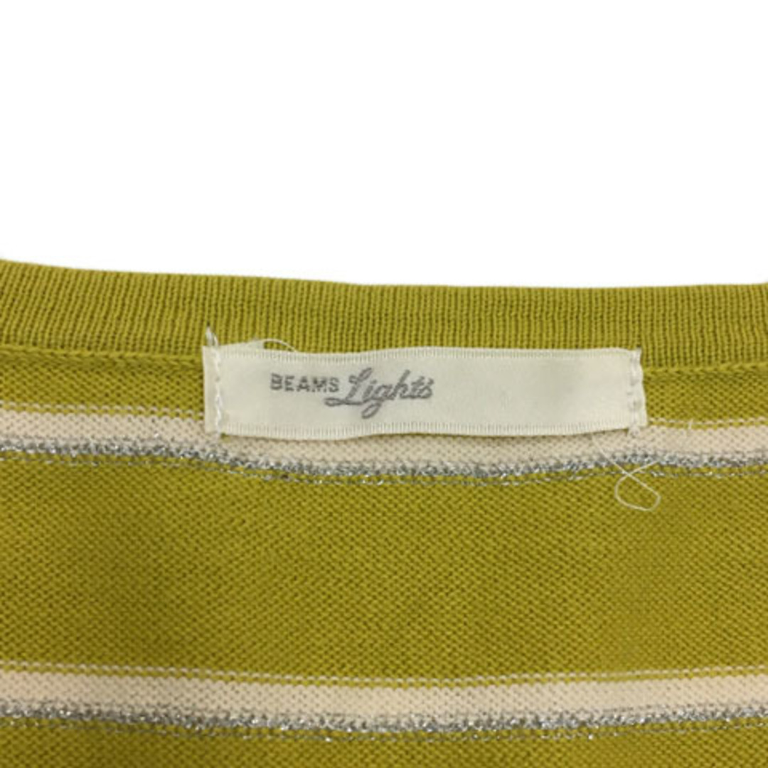 ビームスライツ カットソー ニット ボーダー ラメ リボン 半袖 黄緑 白 レディースのトップス(カットソー(半袖/袖なし))の商品写真