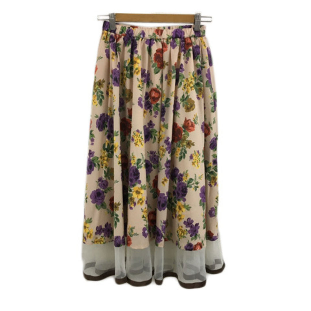 MIIA(ミーア)のミーア スカート フレア ロング 花柄 ウエストゴム 切替 F ベージュ レディースのスカート(ロングスカート)の商品写真