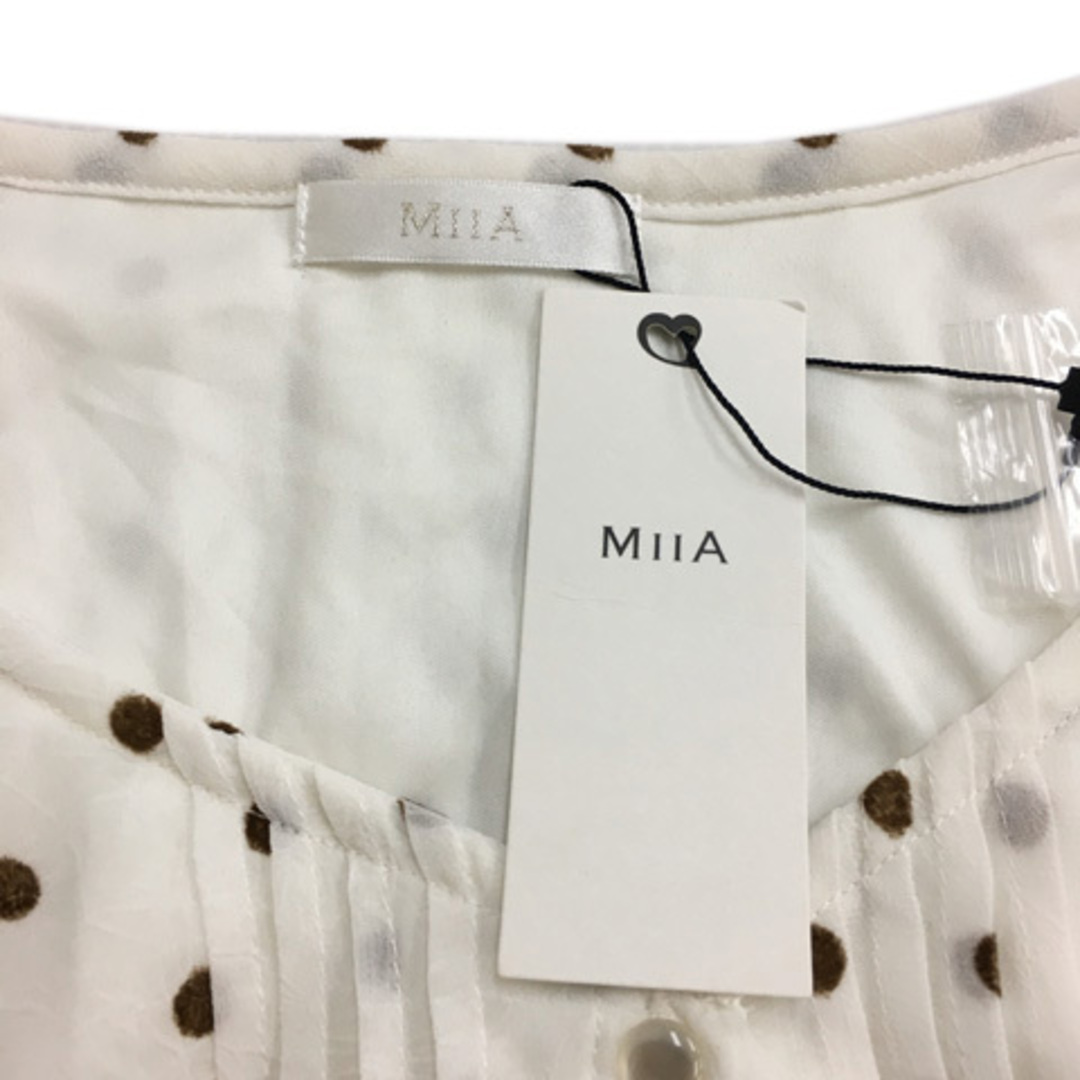 MIIA(ミーア)のミーア ワンピース フレア ロング ドット シフォン ベルト 半袖 F 白 茶 レディースのワンピース(ロングワンピース/マキシワンピース)の商品写真