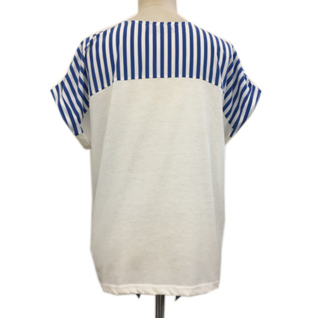 リズムオブライフ カットソー ブラウス プルオーバー 半袖 青 白 レディースのトップス(カットソー(半袖/袖なし))の商品写真
