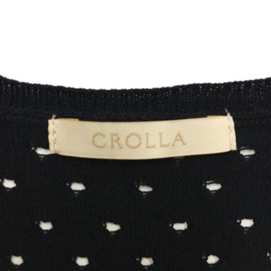 CROLLA(クローラ)のクローラ カーディガン ニット クルーネック 透かし編み レース 半袖 黒 レディースのトップス(カーディガン)の商品写真