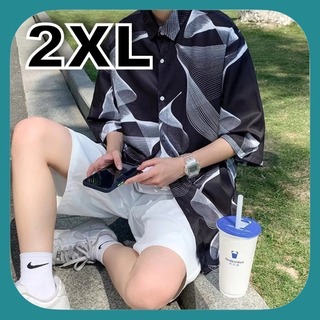 【大特価】2XL ストリート 黒 モード 半袖 オーバーサイズ ロック 七分 　(シャツ)