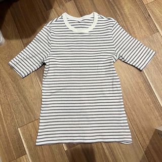 ユニクロ(UNIQLO)のユニクロ/リブボーダークルーネックT（5分袖）(Tシャツ(半袖/袖なし))