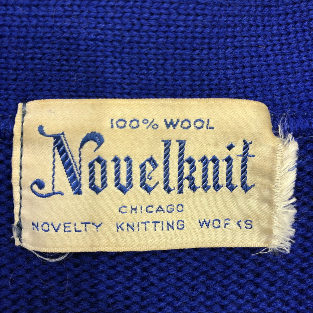 50年代 NOVEL KNIT ウール レタード カーディガン ヴィンテージ カレッジ ブルー (メンズ L相当) 中古 古着 Q7160 メンズのトップス(カーディガン)の商品写真