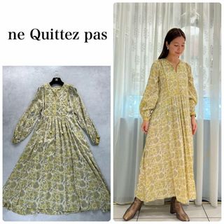 ne Quittez pas - ヌキテパ　モダールサテンフラワープリントドレス　ロングワンピース　S