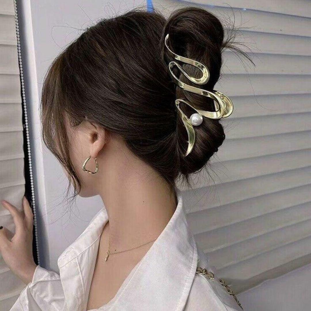 バンスヘアクリップ ファッション  ヘアアクセサリー パール くねくね ゴールド レディースのヘアアクセサリー(その他)の商品写真