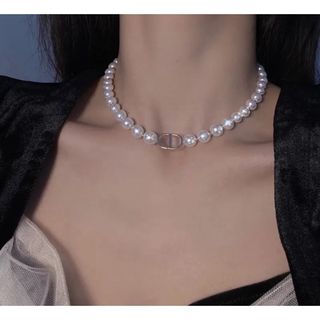 インポート商品♡ パールネックレス ロゴ シルバー(ネックレス)