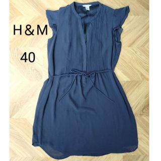 H&M - 【H＆М】シフォンワンピース　ネイビー　40サイズ　フォーマル　結婚式