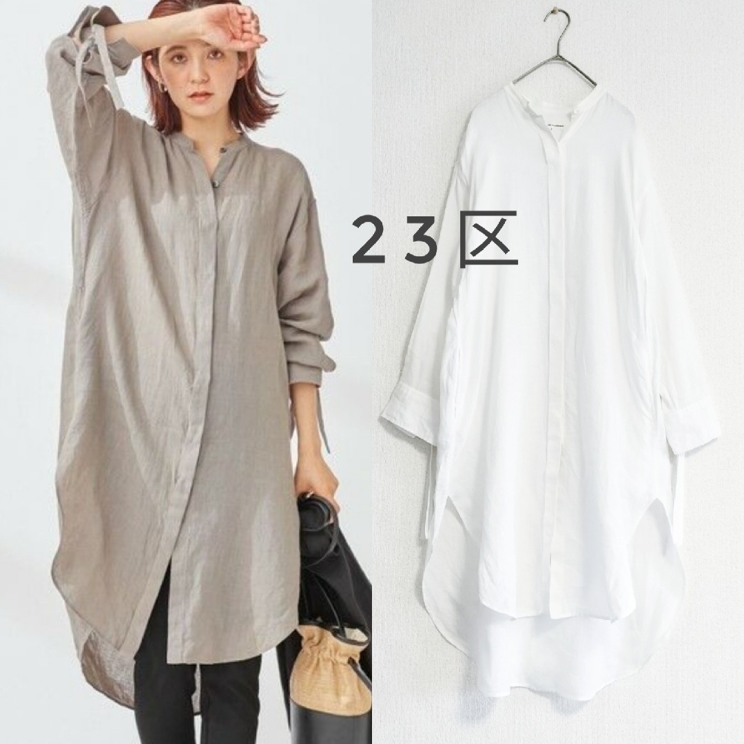 23区(ニジュウサンク)の23区 LIBECO LINEN チュニックシャツ 白 WEB 一部店舗限定 レディースのトップス(シャツ/ブラウス(長袖/七分))の商品写真