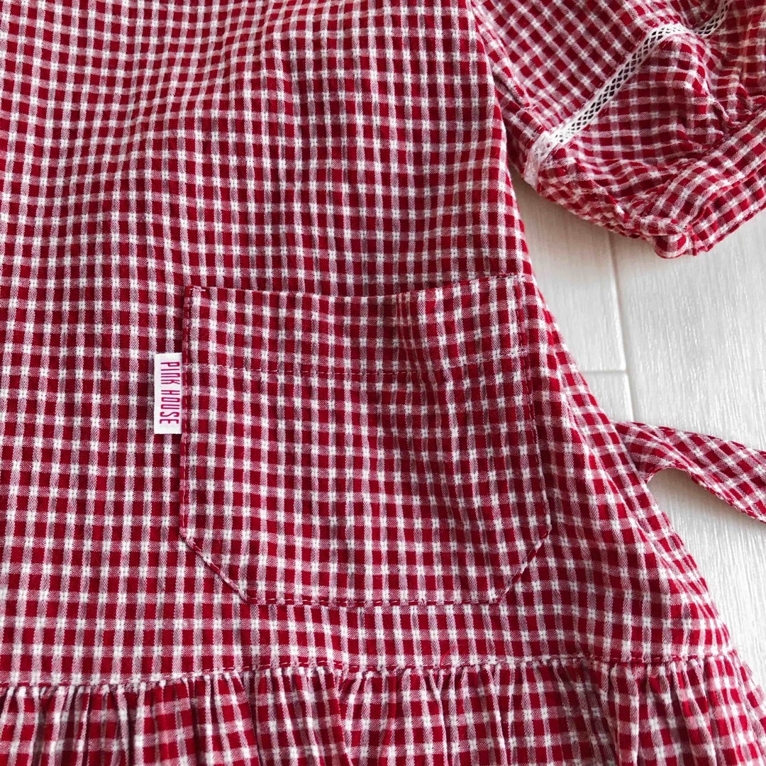 PINK HOUSE(ピンクハウス)のピンクハウス 赤×白 チェック柄 ロゴプリント ワンピース レディースのワンピース(ロングワンピース/マキシワンピース)の商品写真