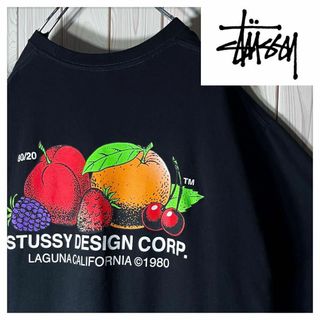 ステューシー(STUSSY)の【極美品XL】ステューシー stussy 両面プリント フルーツ Tシャツ 黒(Tシャツ/カットソー(半袖/袖なし))