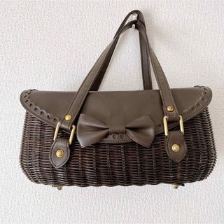 イノセントワールド(Innocent World)の【イノセントワールド】カゴバッグ ハートスカラップ ストローbag 【茶色】(かごバッグ/ストローバッグ)