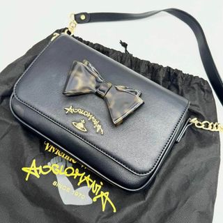 ヴィヴィアンウエストウッド(Vivienne Westwood)の【美品✨】ヴィヴィアン アングロマニア チェーンショルダー リボン レザー 黒(ショルダーバッグ)