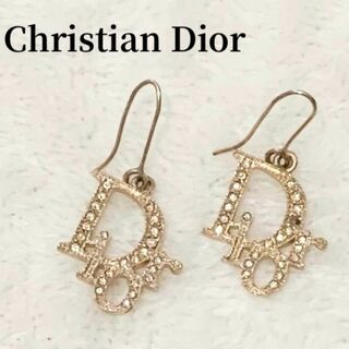 クリスチャンディオール(Christian Dior)のクリスチャンディオール Dior ピアス ロゴ型 ゴールド ラインストーン 両耳(ピアス)