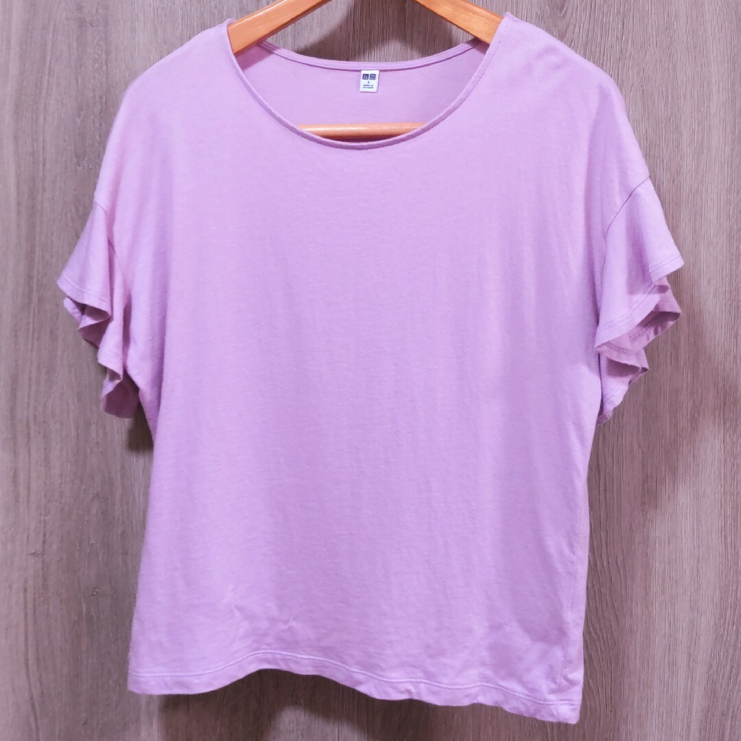 UNIQLO(ユニクロ)のユニクロ　ラベンダー　ラッフルスリーブ　S レディースのトップス(Tシャツ(半袖/袖なし))の商品写真