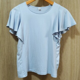 ユニクロ(UNIQLO)のユニクロ　水色　ラッフルスリーブ　S(Tシャツ(半袖/袖なし))