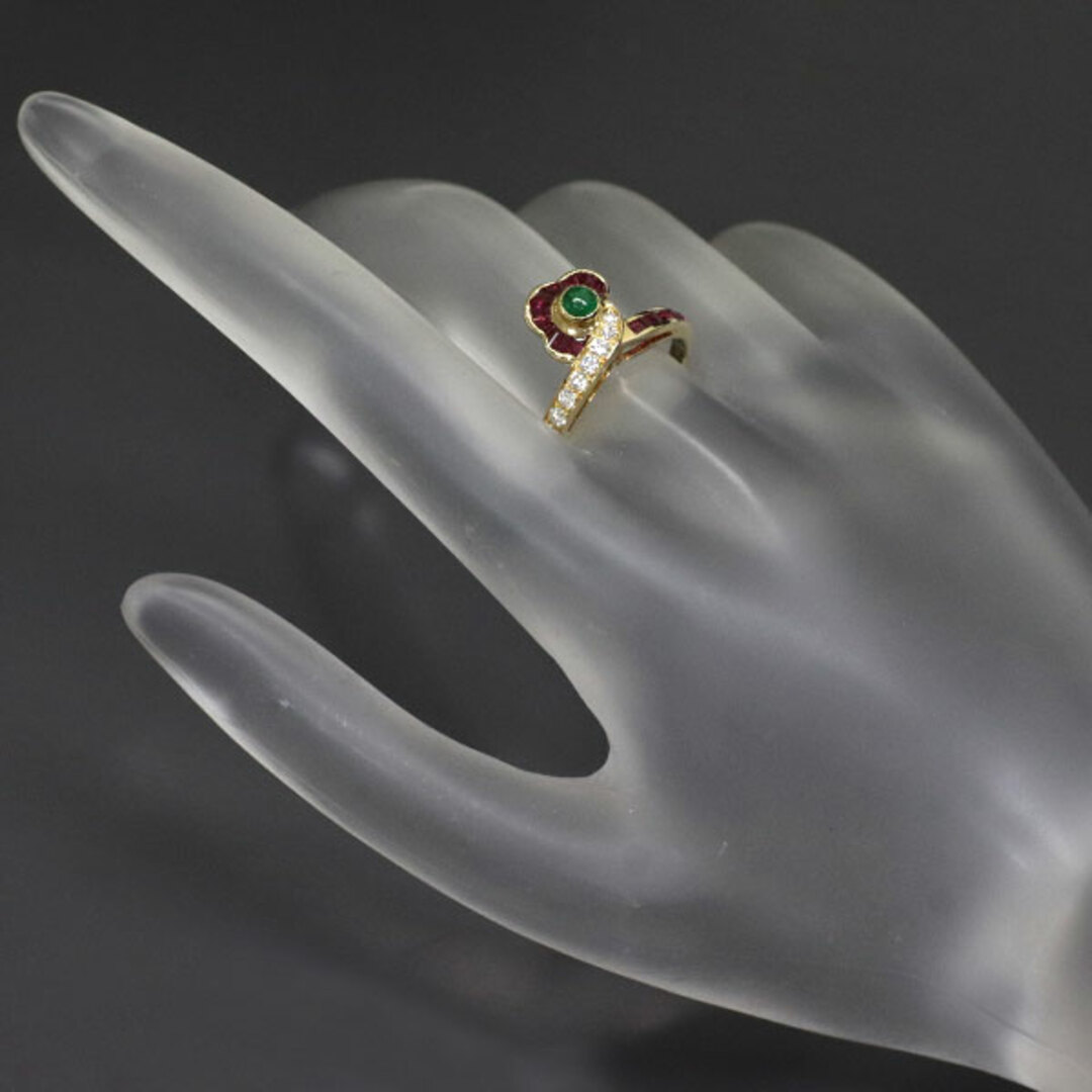 モワード K18YG エメラルド ルビー ダイヤモンド リング レディースのアクセサリー(リング(指輪))の商品写真