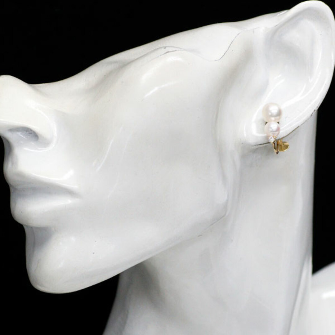 MIKIMOTO(ミキモト)のミキモト K18YG アコヤ真珠 ダイヤモンド イヤリング 径約5.5-7.5mm レディースのアクセサリー(イヤリング)の商品写真