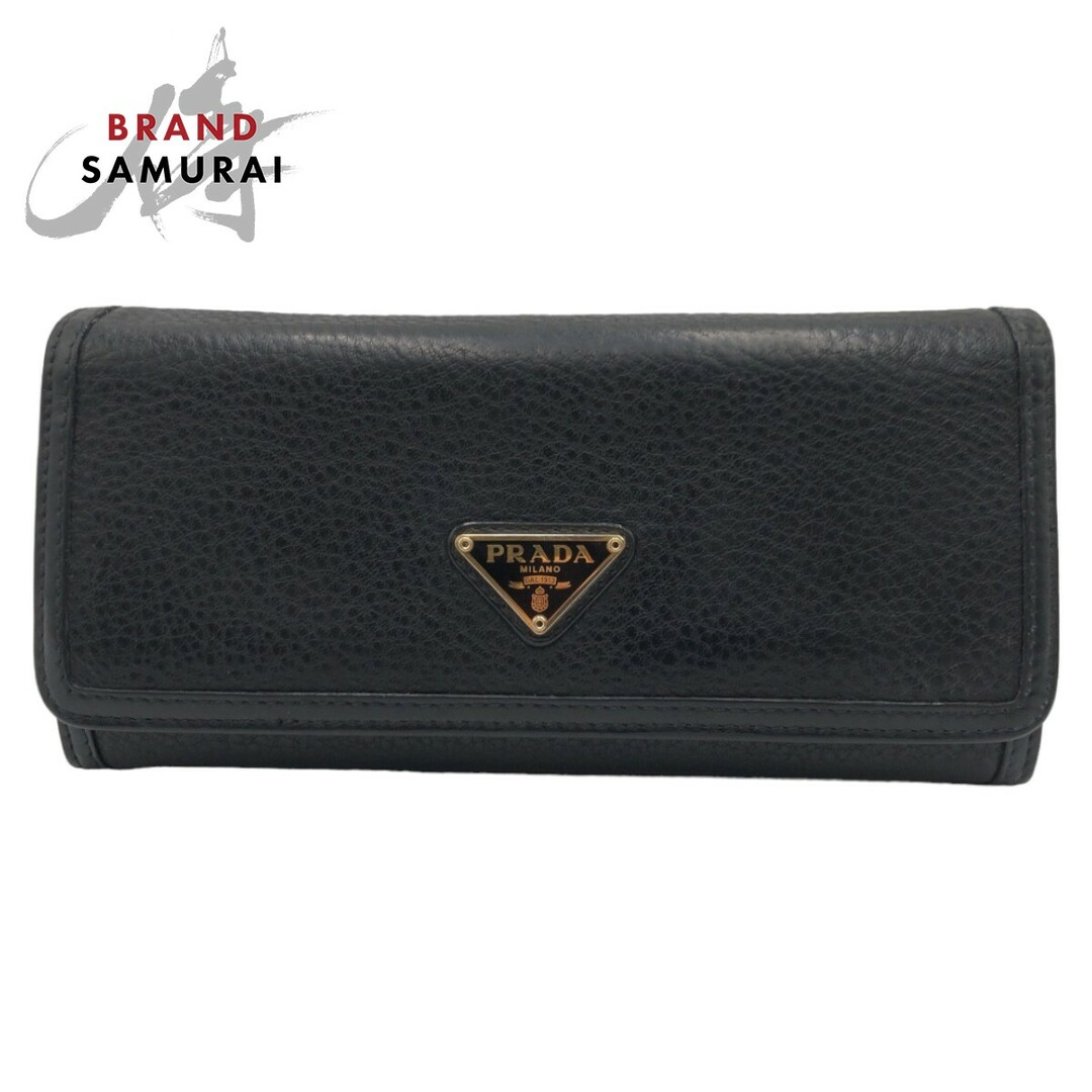 PRADA(プラダ)の美品 PRADA プラダ ヴィッテロダイノ 男女兼用 ブラック 黒 ゴールド金具 レザー 長財布 ロングウォレット レディース 405532 【中古】 レディースのファッション小物(財布)の商品写真