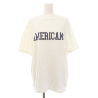 アメリカーナ(AMERICANA)のアメリカーナ オーバーサイズ ロゴプリント Tシャツ カットソー 半袖 白 紺(Tシャツ(半袖/袖なし))