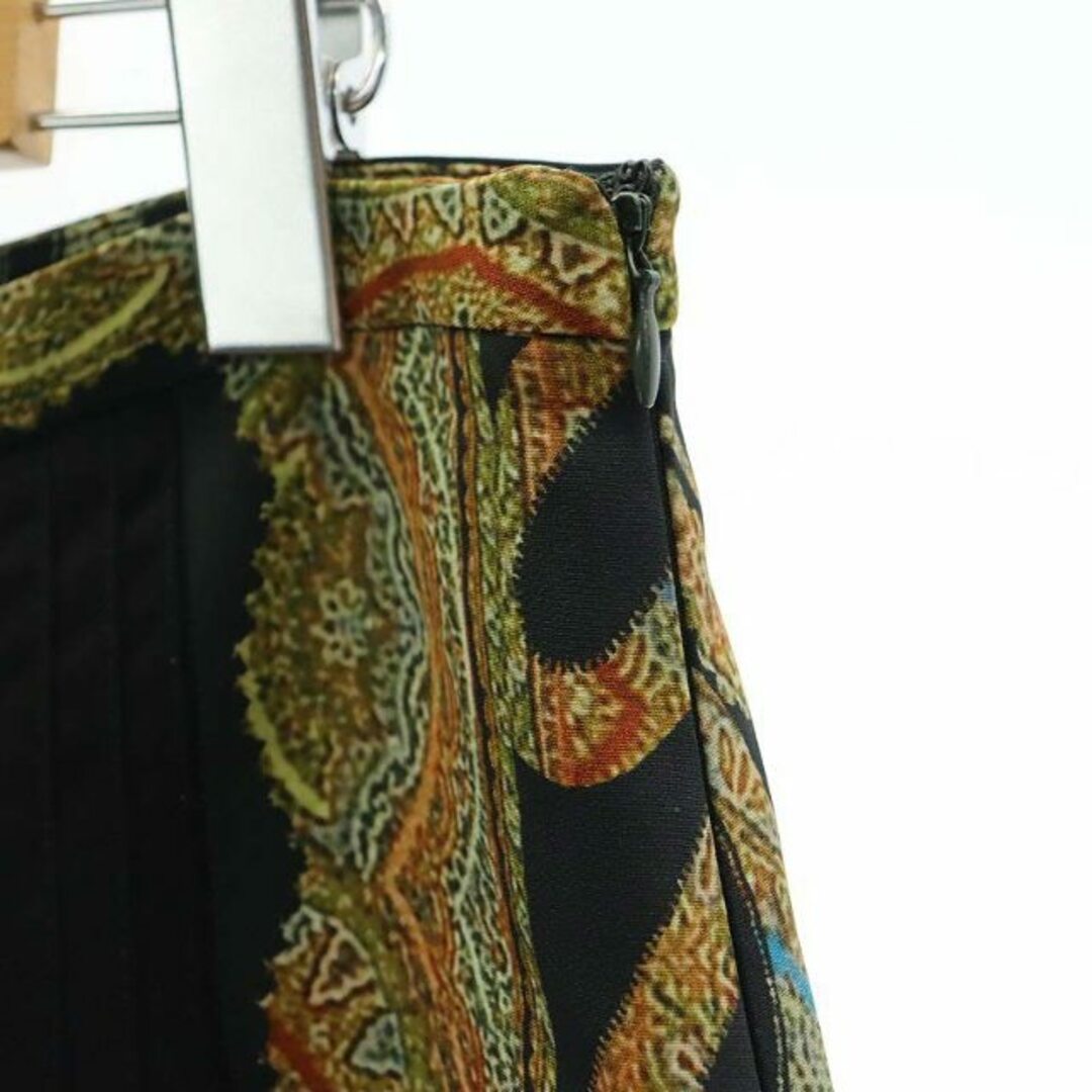ETRO(エトロ)のエトロ 総柄 サイドボジップ スカート プリーツ 切替 膝丈 42 黒 カーキ レディースのスカート(ひざ丈スカート)の商品写真