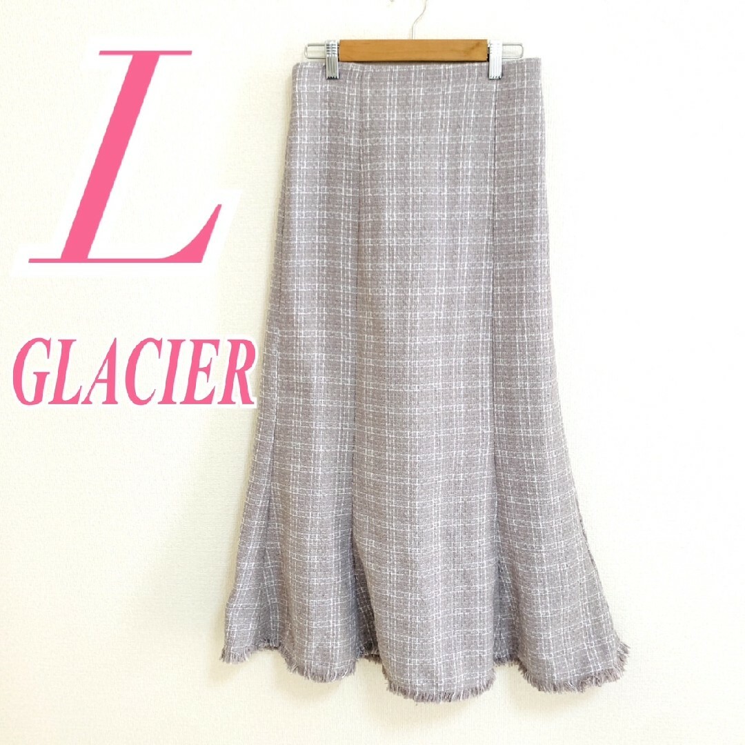 GLACIER(グラシア)のグラシア　マーメイドスカート　L　グレー　ホワイト　チェック　フリンジ　ポリ レディースのスカート(ロングスカート)の商品写真