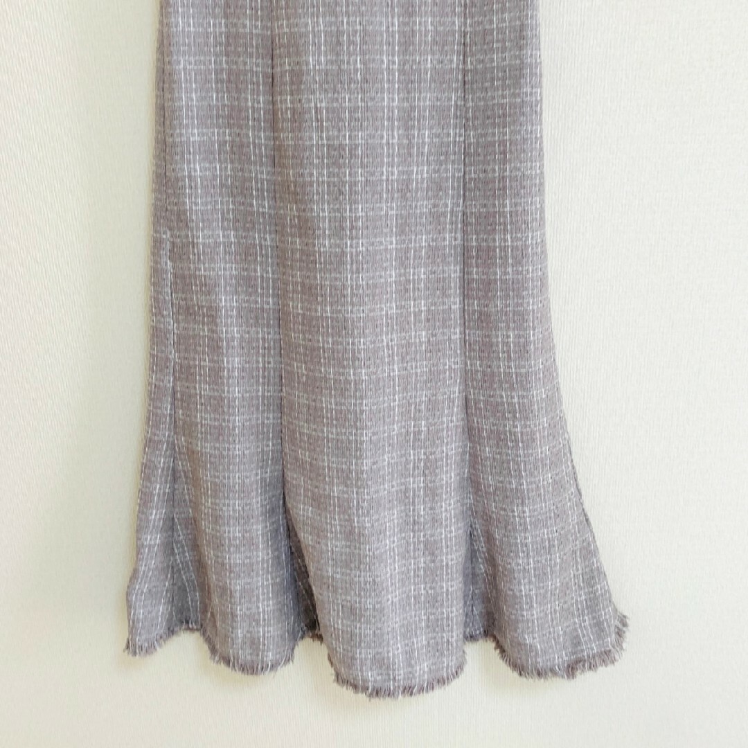 GLACIER(グラシア)のグラシア　マーメイドスカート　L　グレー　ホワイト　チェック　フリンジ　ポリ レディースのスカート(ロングスカート)の商品写真