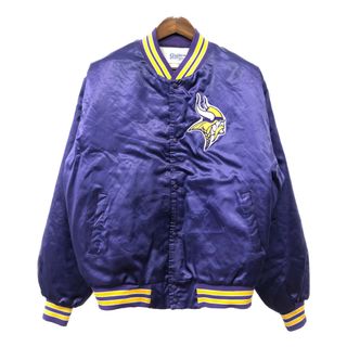 90年代 USA製 CHALK LINE NFL ミネソタ・バイキングス ナイロン スタジアムジャケット プロチーム パープル (メンズ 2XL) 中古 古着 Q7172(スタジャン)