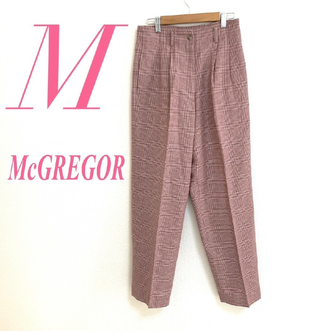 McGREGOR(マックレガー)のマックレガー　テーパードパンツ　M　ピンク　チェック　カジュアル　毛　ポリ レディースのパンツ(カジュアルパンツ)の商品写真