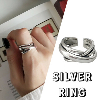 指輪 多重 クロス シルバー シンプル 韓国 ユニセックス 男女兼用 銀色(リング(指輪))