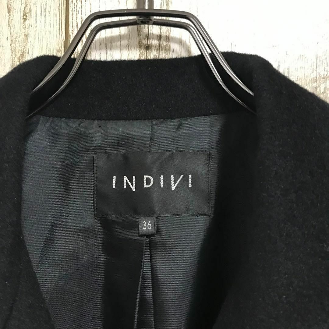 INDIVI(インディヴィ)のINDIVI インディヴィ ロングコート アウター アンゴラ 羊毛 黒 36 レディースのジャケット/アウター(ロングコート)の商品写真