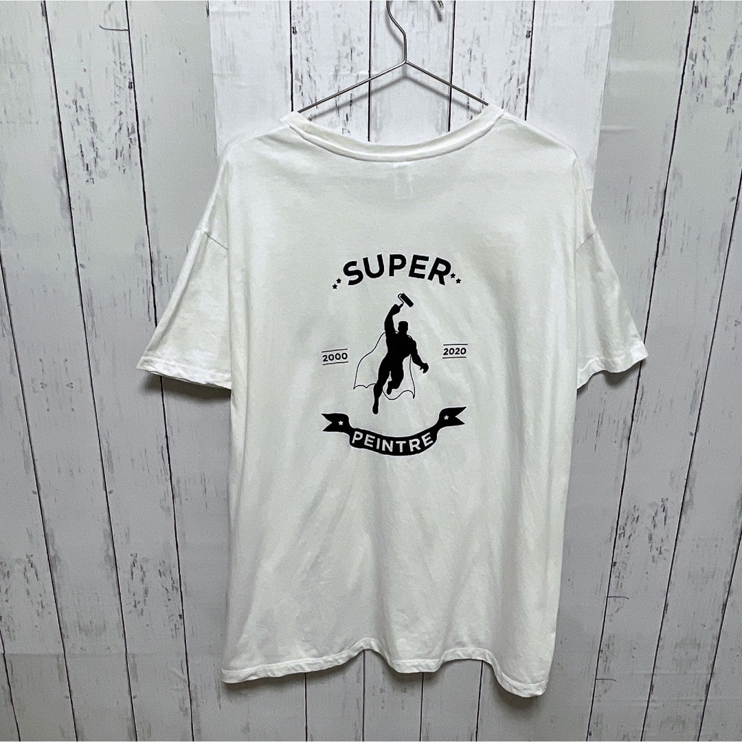 USA古着　Tシャツ　XL　ホワイト　白　プリント　スーパーマン　ペイント　ロゴ メンズのトップス(Tシャツ/カットソー(半袖/袖なし))の商品写真