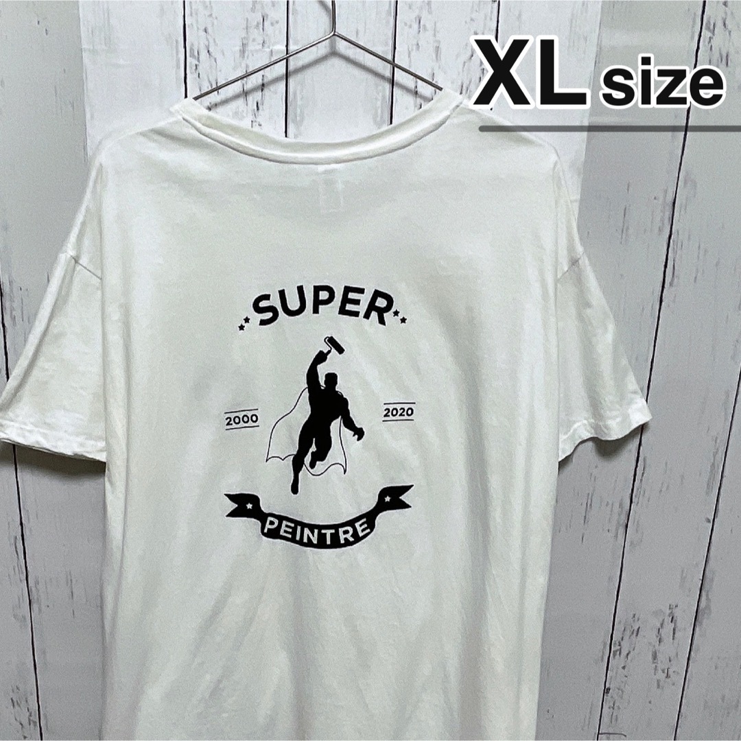 USA古着　Tシャツ　XL　ホワイト　白　プリント　スーパーマン　ペイント　ロゴ メンズのトップス(Tシャツ/カットソー(半袖/袖なし))の商品写真