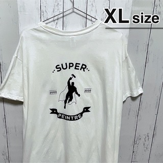 USA古着　Tシャツ　XL　ホワイト　白　プリント　スーパーマン　ペイント　ロゴ(Tシャツ/カットソー(半袖/袖なし))