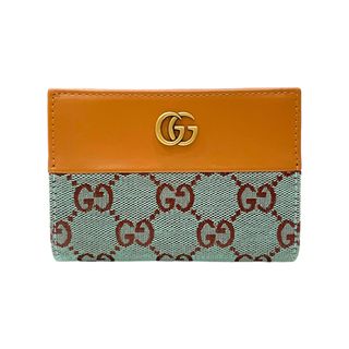 グッチ(Gucci)の　グッチ GUCCI コインポケット GGウォレット 783121 ペールブルー×ブラウン キャンバス/レザー レディース 二つ折り財布(財布)