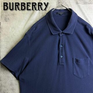 BURBERRY - 美品 バーバリーロンドン 鹿子ポロシャツ 半袖 ノバチェック 刺繍ロゴ 紺 L