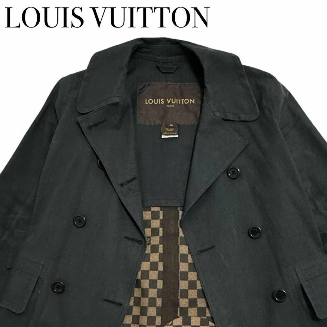 LOUIS VUITTON(ルイヴィトン)のルイヴィトン ダミエ コート アウター サイズ38 洋服 レディース ブラック レディースのジャケット/アウター(トレンチコート)の商品写真