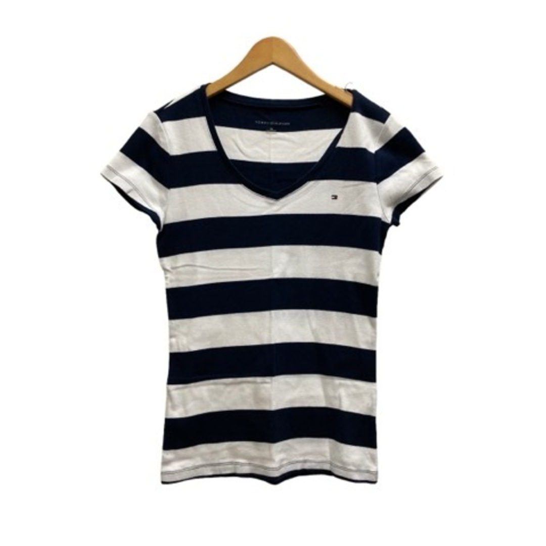 TOMMY HILFIGER(トミーヒルフィガー)のTOMMY HILFIGER Tシャツ 半袖 Vネック ボーダー 紺 白 赤 レディースのトップス(Tシャツ(半袖/袖なし))の商品写真