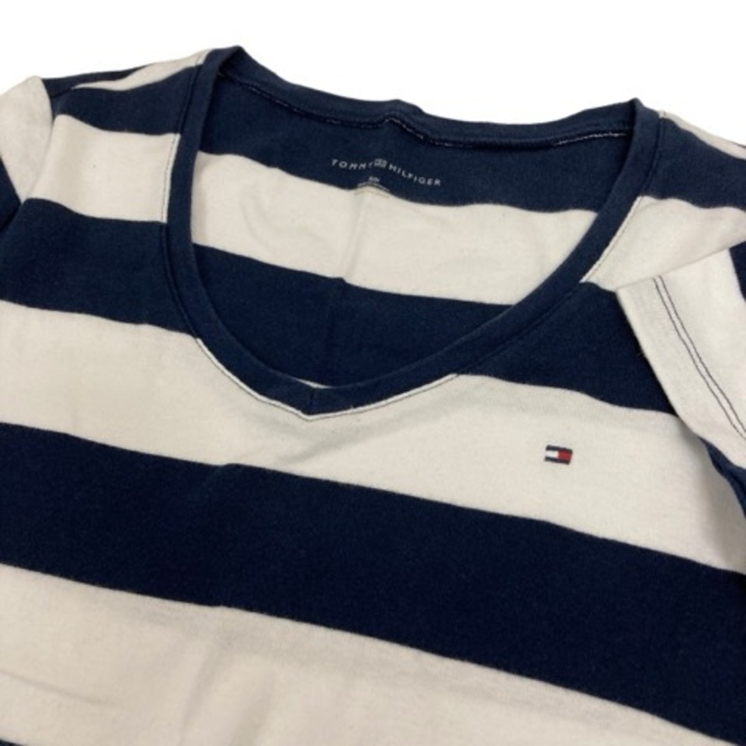 TOMMY HILFIGER(トミーヒルフィガー)のTOMMY HILFIGER Tシャツ 半袖 Vネック ボーダー 紺 白 赤 レディースのトップス(Tシャツ(半袖/袖なし))の商品写真