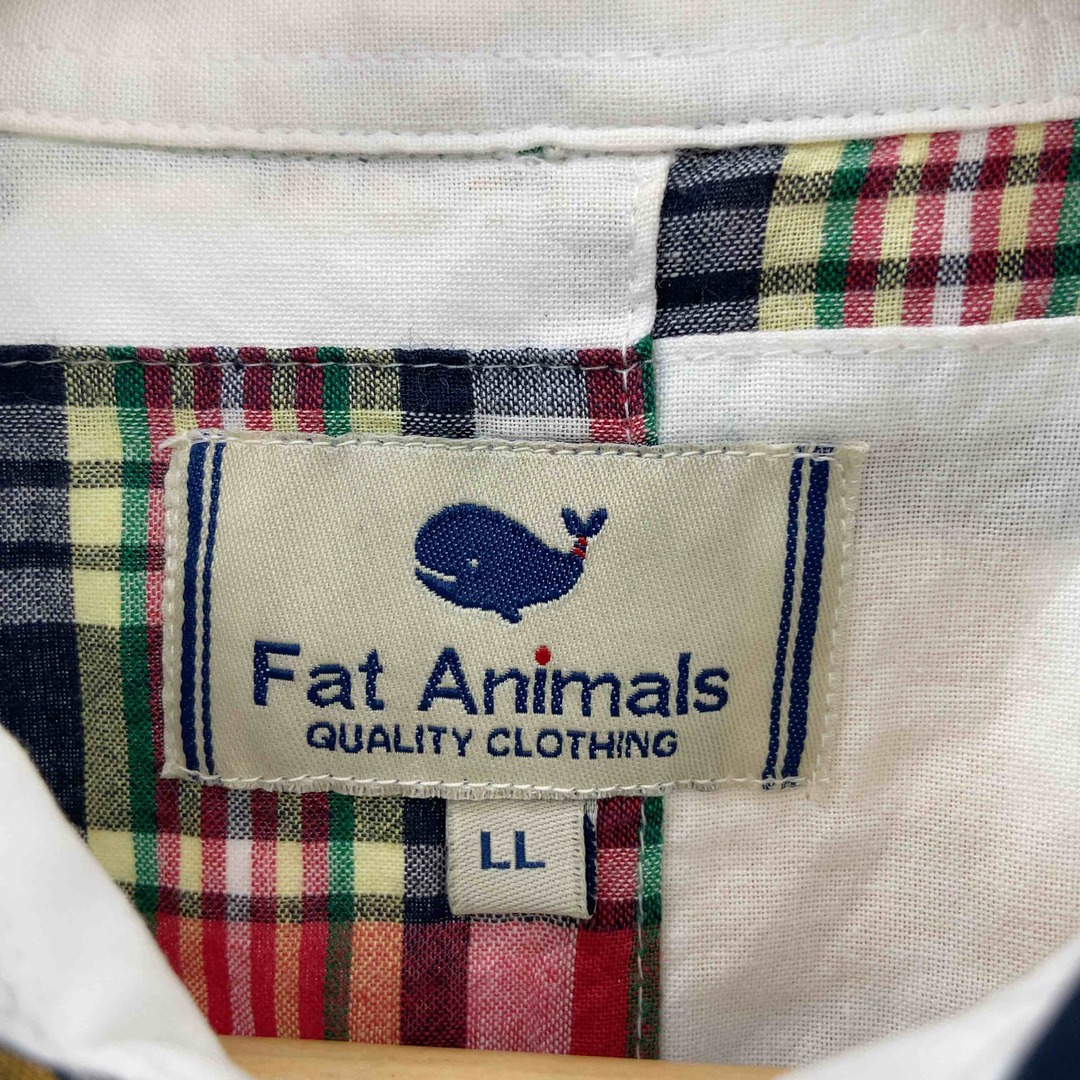 Fat Animals  メンズ 半袖シャツ パッチワーク ホワイト マドラスチェック 胸ポケット メンズのトップス(シャツ)の商品写真