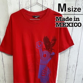 USA古着　メキシコ製　Tシャツ　M　レッド　赤　プリント　イーグル　コットン(Tシャツ/カットソー(半袖/袖なし))