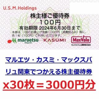 イオン(AEON)の１冊３０００円分★マルエツ/カスミ/マックスバリュ関東株主優待券★イオン系列(ショッピング)