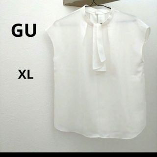 ジーユー(GU)の【ジーユー】ボウタイブラウス　フレンチスリーブ　白　大きめサイズ　XL(シャツ/ブラウス(半袖/袖なし))