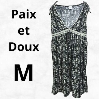 【Paix et Doux】ペイドゥー チュニック（M）ベロア ブラック 総柄(チュニック)